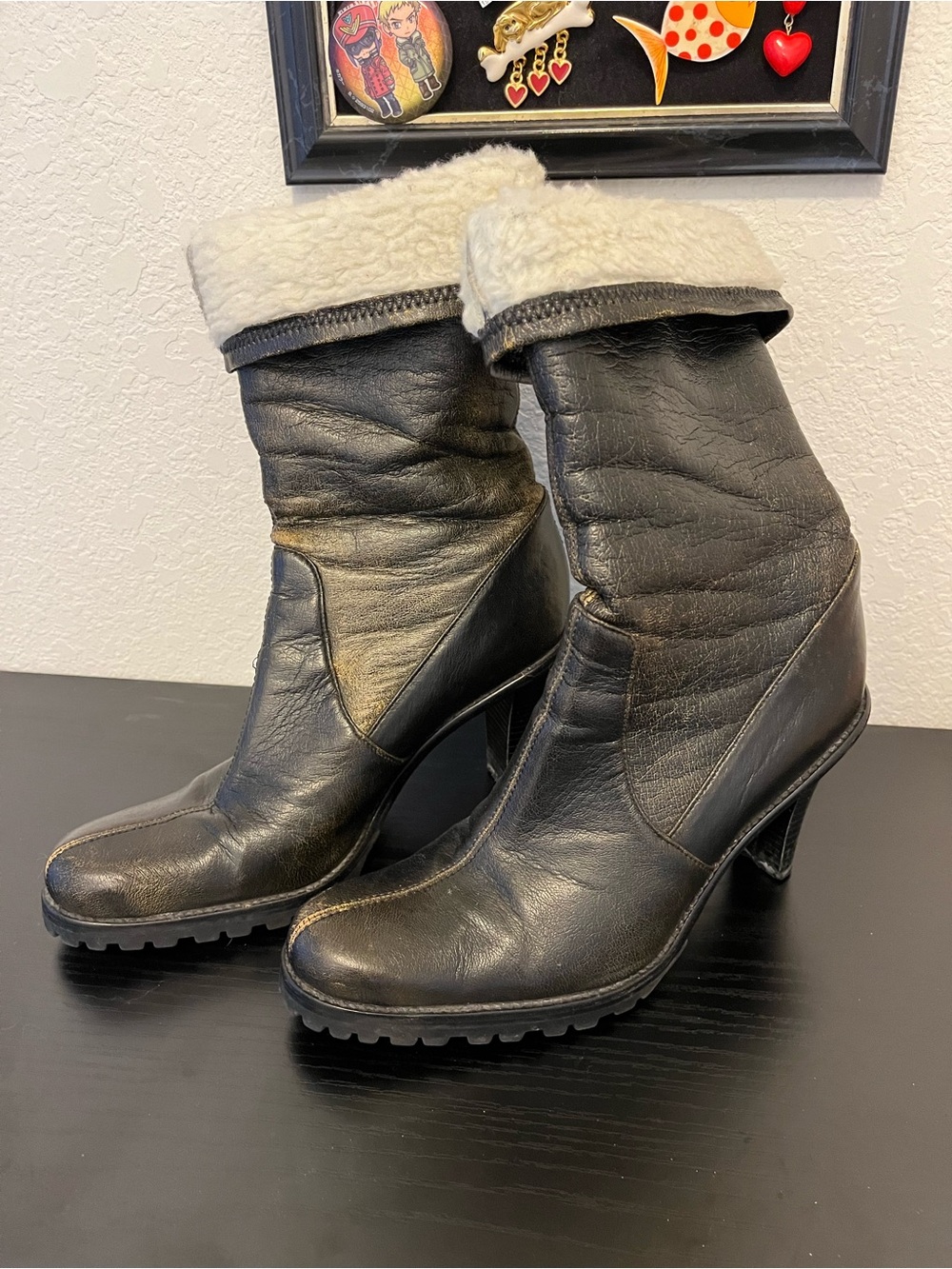 Gianni Bini Faux-Shearling Mid-Calf Leather Heeled Boots